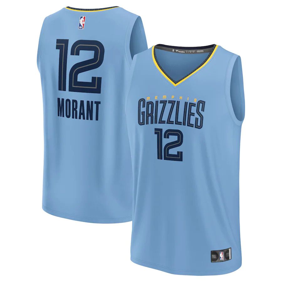 Men Memphis Grizzlies #12 Ja Morant Fanatics Branded Light Blue Statement Edition 2022-23 Fast Break Replica Player NBA Jersey->customized nba jersey->Custom Jersey
